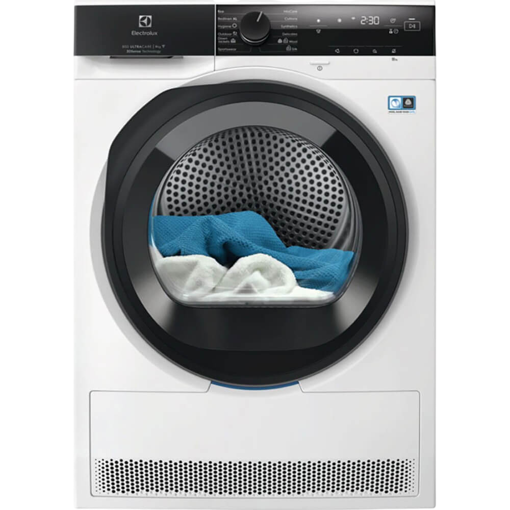 Сушильный барабан ELECTROLUX/ Сушильный барабан с тепловым насосом,SteamCare,глубина, см: 63.8, Цвет: белый, Максимальная загрузка белья (кг): 9, 12 программ, инверторный мотор,панель управления на английском языке