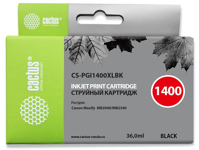 CACTUS PGI-1400XL BK Картридж струйный для Canon MB2050/MB2350/MB2040/MB2340, черный (36мл)