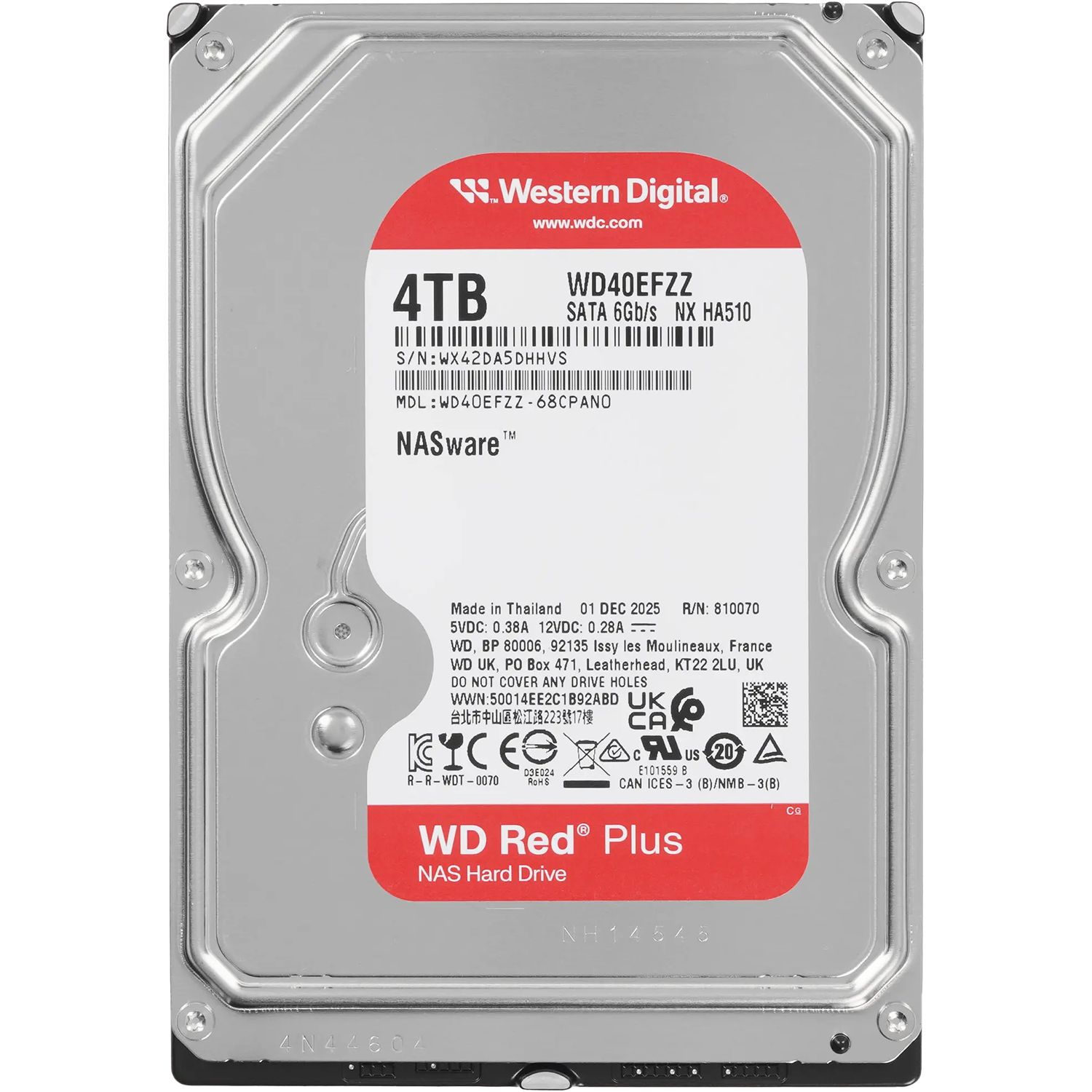 4TB WD Red Plus WD40EFZZ 3.5" 5400 RPM 128MB SATA-III NAS Edition