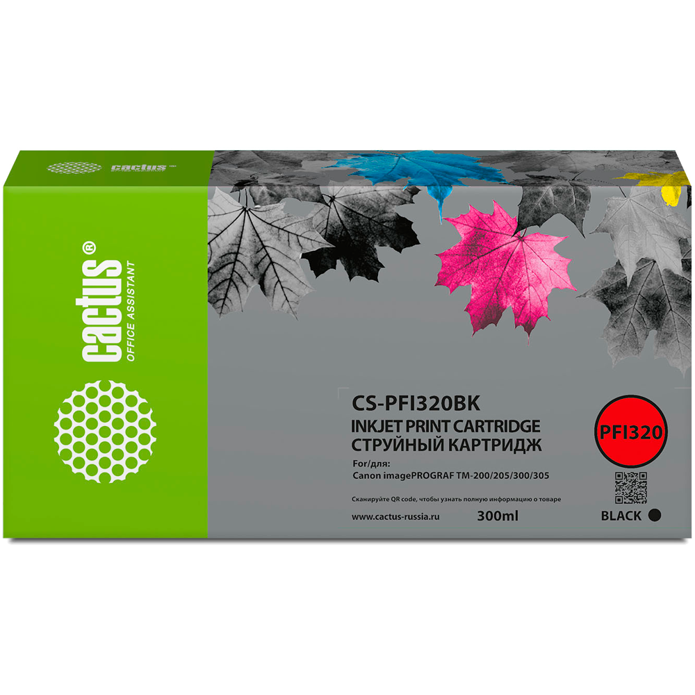 Картридж струйный Cactus CS-PFI320BK черный (300мл) для Canon imagePROGRAF TM-200/TM-200 MFP L24ei/TM-205/TM-300