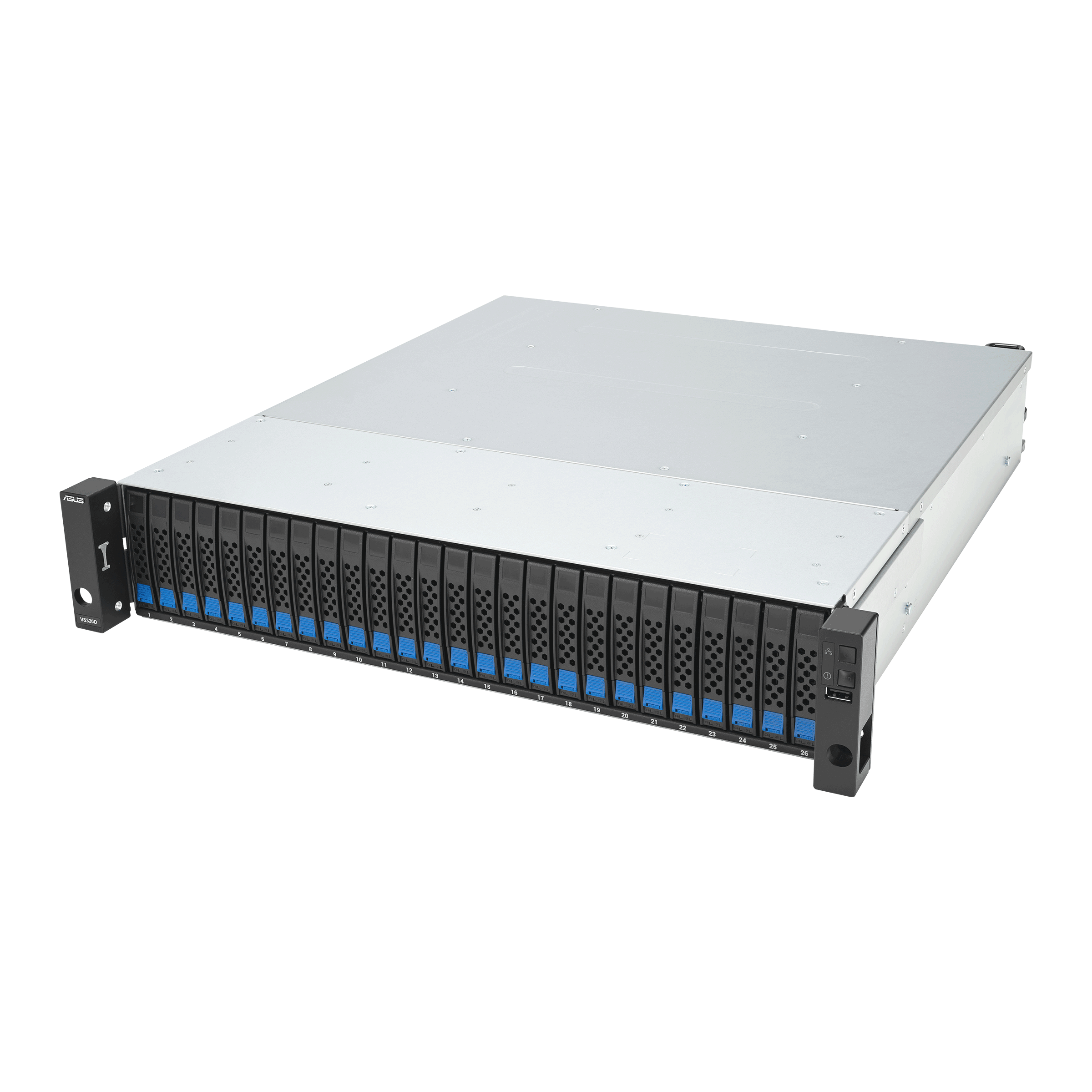 Серверная платформа/ ASUS VS320D-RS26-D1712106Z, 2U, Intel Xeon 64-bit 4-core, 4x DDR4 ECC DIMM, 26 x 2.5" SATA/SAS hsb, 1x 1GbE RJ45 LAN Port, 2x 12Gb/s SAS Wide Port, 1+1 850W