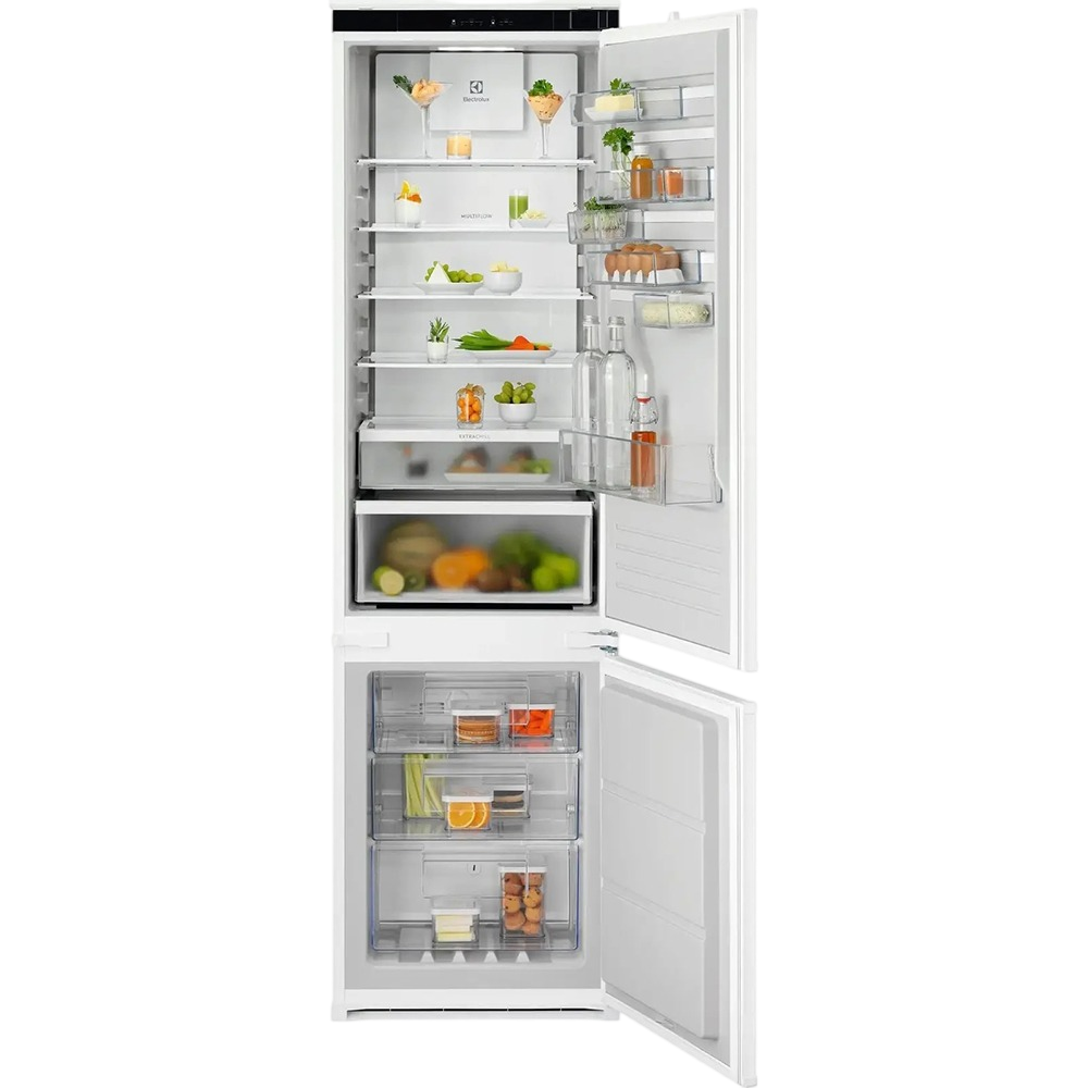 Встраиваемые холодильники  ELECTROLUX/ Холодильник комбинированный,  No Frost (морозильная камера), электронное управление, полезный объём: 269 л (207 + 62 л), перенавешиваемые двери, складная полка, полка для вина, лоток для яиц, 54x54.9x189.5 см