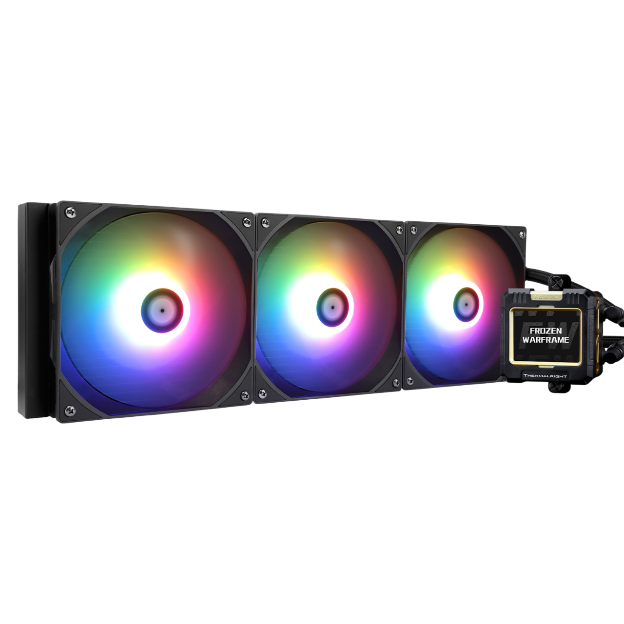 Водяное охлаждение для процессора/ Water Cooling System Thermalright Frozen Warframe 420 ARGB (420mm, LED, Black, ARGB/ Fans: 3x140mm, 88.7CFM, 29.8dBA, 1750RPM/ Pump height 60mm, 23dBA, 3000RPM, Rad thickness 27mm/ S: 1851, 1700, 1200, 115X, 2011, 2066, AM5, AM4)