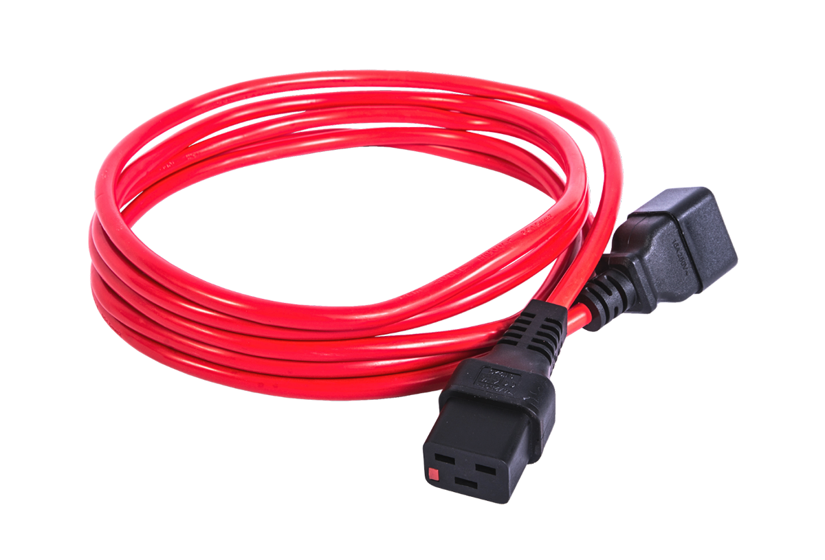 REM Шнур питания с фиксатором IEC 60320 C19/IEC 60320 C20, 16 А / 250 В (3 ? 1,5), длина 3 м, красный R-16-Cord-C19-C20-3-Red