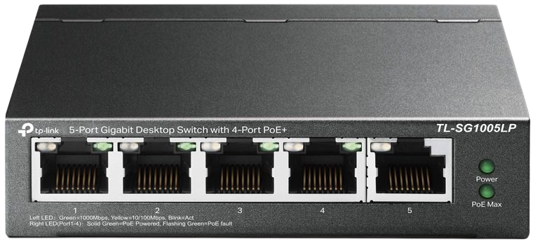 TP-Link TL-SG1005LP Настольный коммутатор с 5 гигабитными портами (4 порта PoE+)