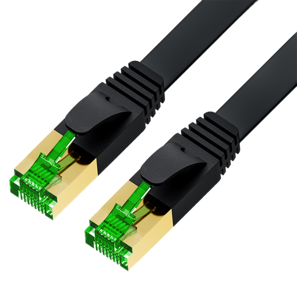 GCR PRO Патч-корд 2.0m LSZH PROF плоский прямой кат.7 ethernet, FTP, медь, черный, литой, экранированные коннекторы 24K GOLD, RJ45, T568B