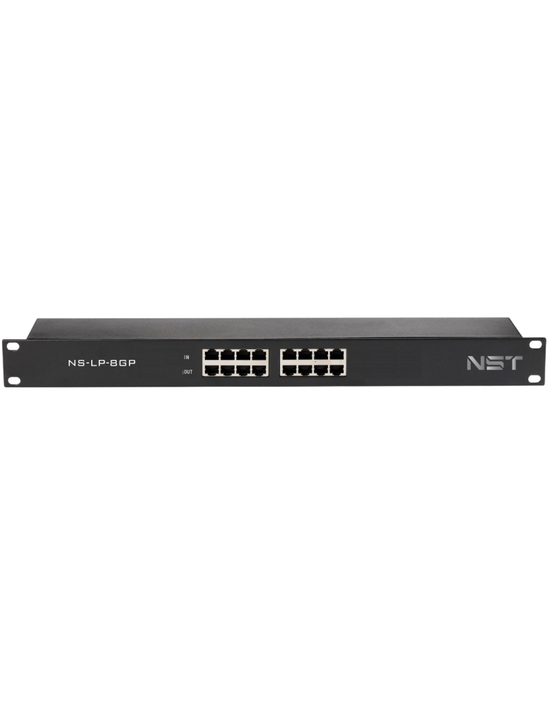 Устройство грозозащиты Gigabit Ethernet PoE на 8 каналов/ Устройство грозозащиты Gigabit Ethernet PoE на 8 каналов. Тип разъемов: RJ45(8P8C). Поддержка PoE IEEE 802.3af/at/bt до 90W. Скорость передачи данных: 10/100/1000 Мбит/c. Защищаемые пины: 1,2,3,6 4,5,7,8. Двухступенчатая защита: Gas Tube + TVS. Максимальное длительное рабочее напряжение: DC60V. Номинальный ток разряда (8/20 мкс, In): 5kA. Максимальный ток разряда (8/20 мкс, Imax): 10kA. Монтаж в 19" стойку, крепление в комплекте. Размеры