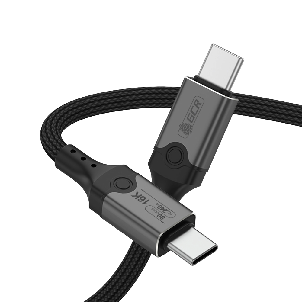 GCR PRO Кабель USB 5.0 Type-C 2.0m, 80Gbps 240W 16K VIDEO, M/M, медь, в оплетке текстиль, черный