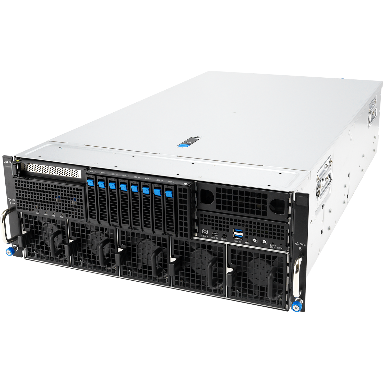 Серверная платформа/ ASUS ESC8000A-E13P, 4U, 2x  SP5 (LGA 6096),24x DDR5 6400, 8x 2.5'' hsb NVME, up to 14x PCIe*, 2x M.2 22110 NVME, 1x 2-port 10Gbe RJ-45 Intel 710 LAN, up to 8 dual-slot GPUs, 3+1 3200W
