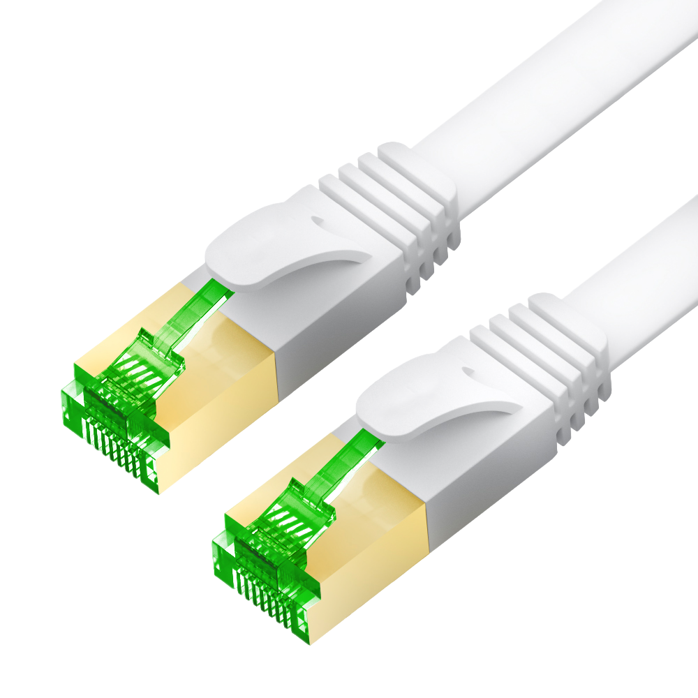 GCR PRO Патч-корд 7.5m LSZH PROF плоский прямой кат.7 ethernet, FTP, медь, белый, литой, экранированные коннекторы 24K GOLD, RJ45, T568B