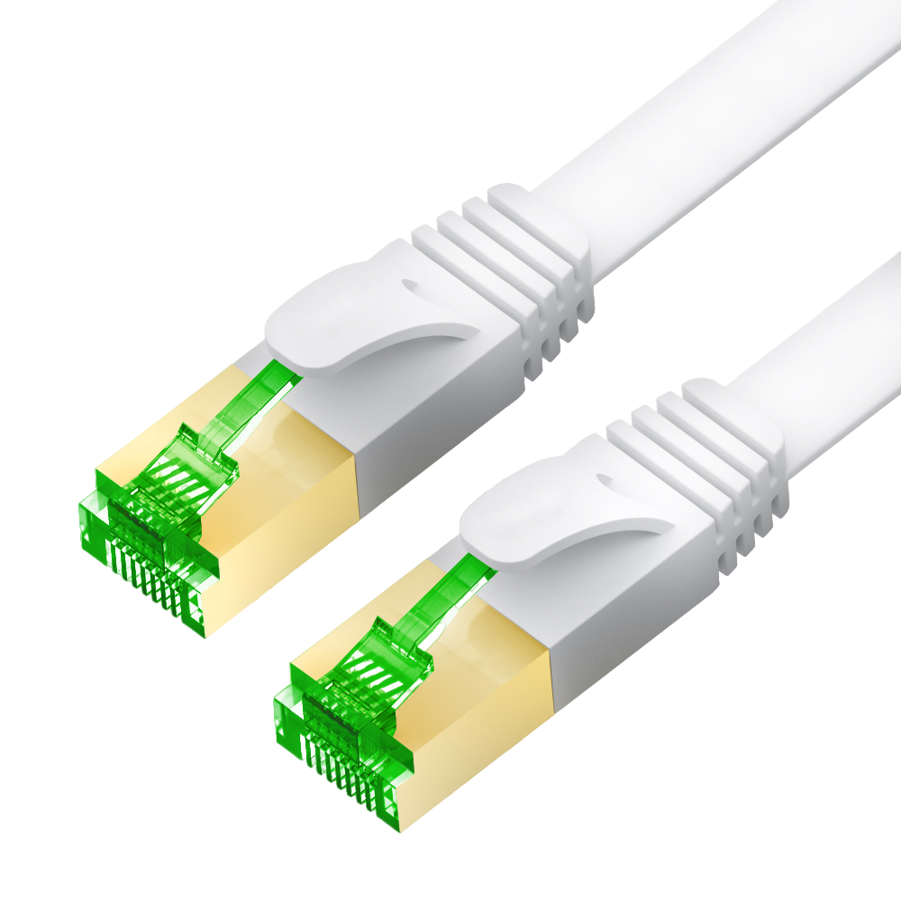 GCR PRO Патч-корд 0.5m LSZH PROF плоский прямой кат.7 ethernet, FTP, медь, белый, литой, экранированные коннекторы 24K GOLD, RJ45, T568B