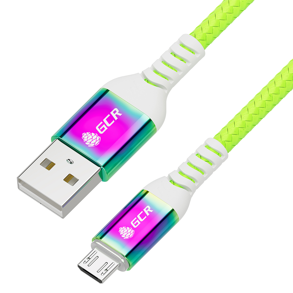 GCR PRO QC Кабель 0.5m MicroUSB, быстрая зарядка, салатовый, в оплетке нейлон, AL корпус GRADIENT, 28/24 AWG, медь