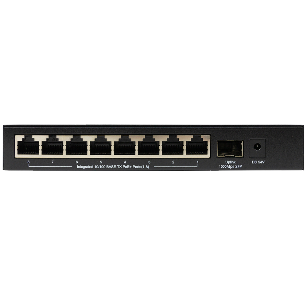 ORIGO OS1209P/A1A Неуправляемый PoE-коммутатор 8x100Base-TX PoE+, 1x1000Base-X SFP, PoE-бюджет 80 Вт, корпус металл
