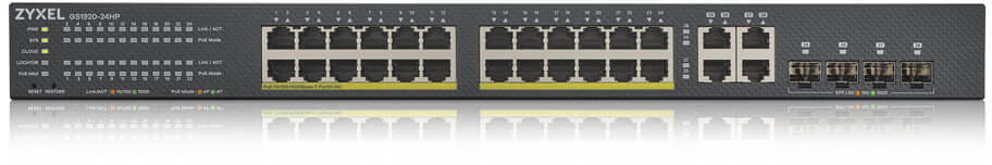 ZYXEL GS192024HPV2-EU0101F Гибридный Smart PoE+ коммутатор NebulaFlex GS1920-24HPv2, 24xGE PoE+, 4xCombo (SFP/RJ-45), бюджет PoE 375 Вт, автономное/облачное управление