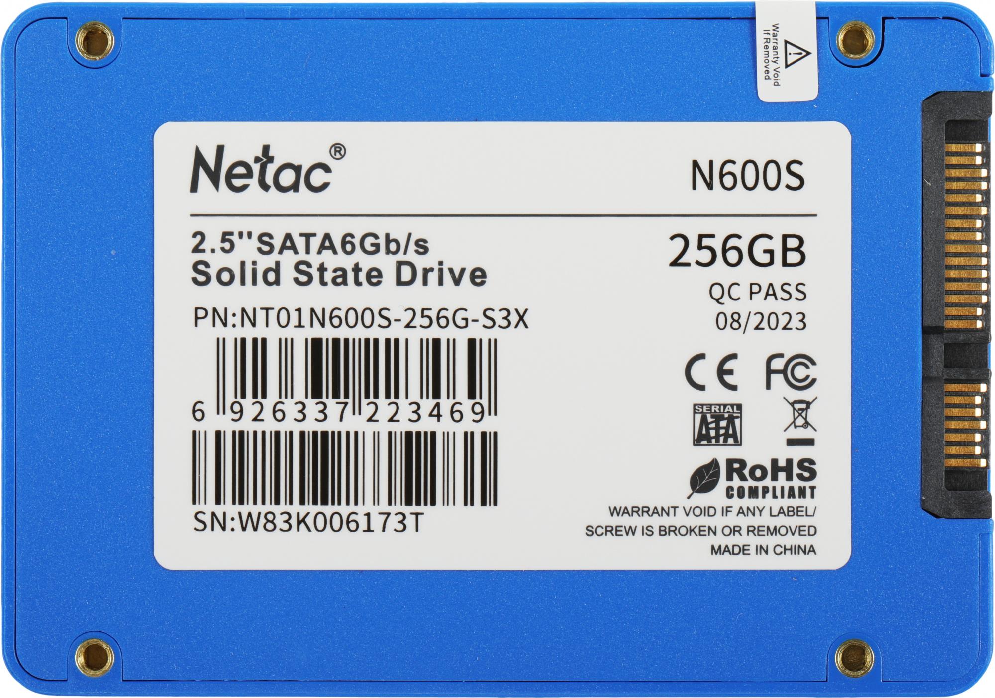 SSD 2.5" Netac 256Gb N600S Series <NT01N600S-256G-S3X> Retail (SATA3, up to 540/490MBs, 3D NAND, 140TBW, 7mm)