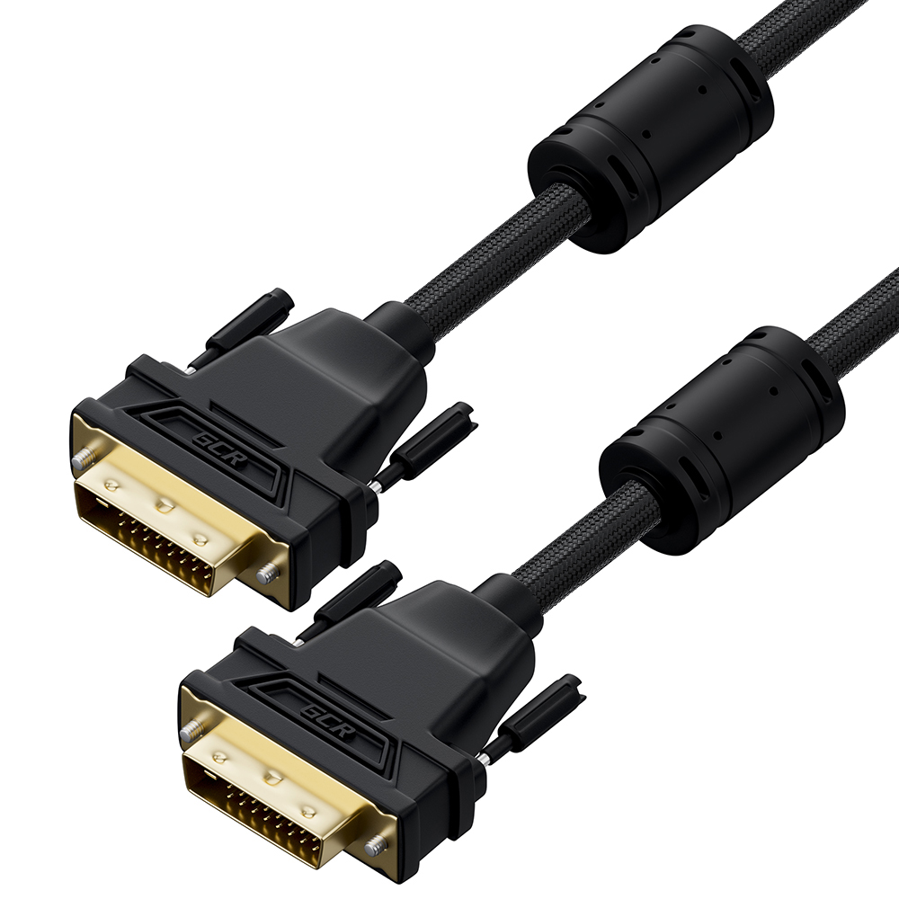 GCR PRO Кабель PROF 7.0m DVI-D, ECO Soft капрон, DVI/DVI, 25M/25M, GOLD, медь, черный, ферритовые кольца, 3 Х экран с армированием