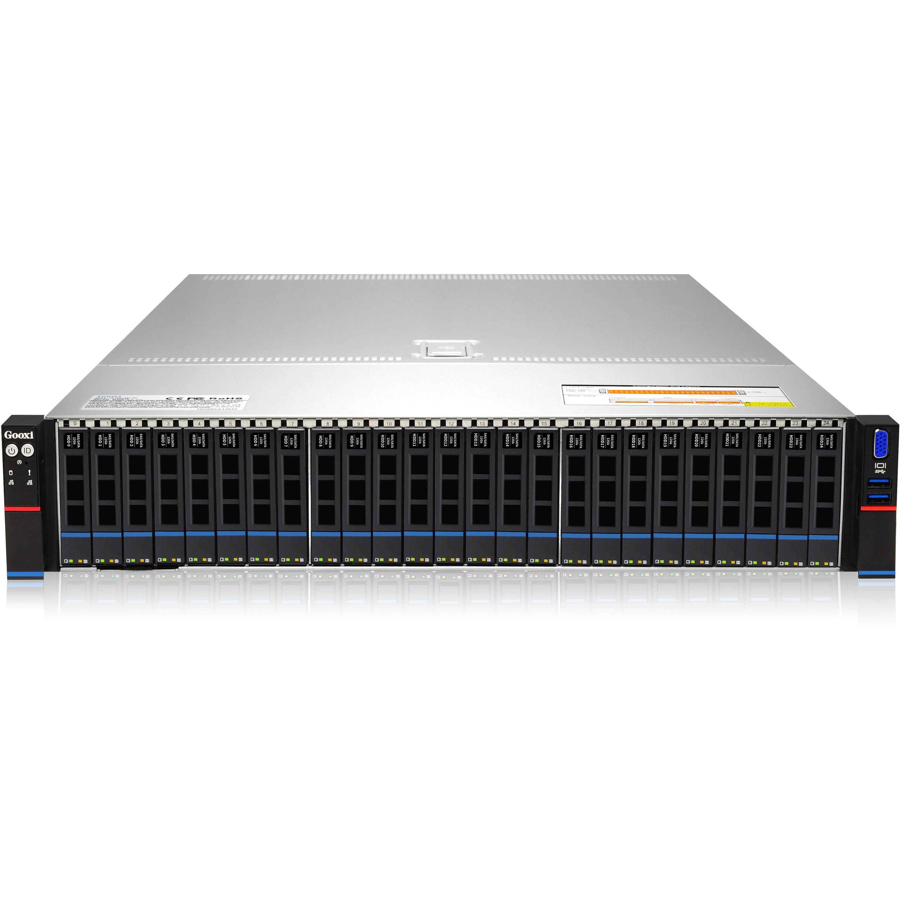 Серверная платформа/ Gooxi SR201-D25RE 2U 25 bay server with expander bp,based on AMD 7003 2 riser cards of PCIe4.0(X32 to x16x8) 2x rear SAS/SATA 2x rear NVME 1300W 1+1 PSU EU power cables rail kit