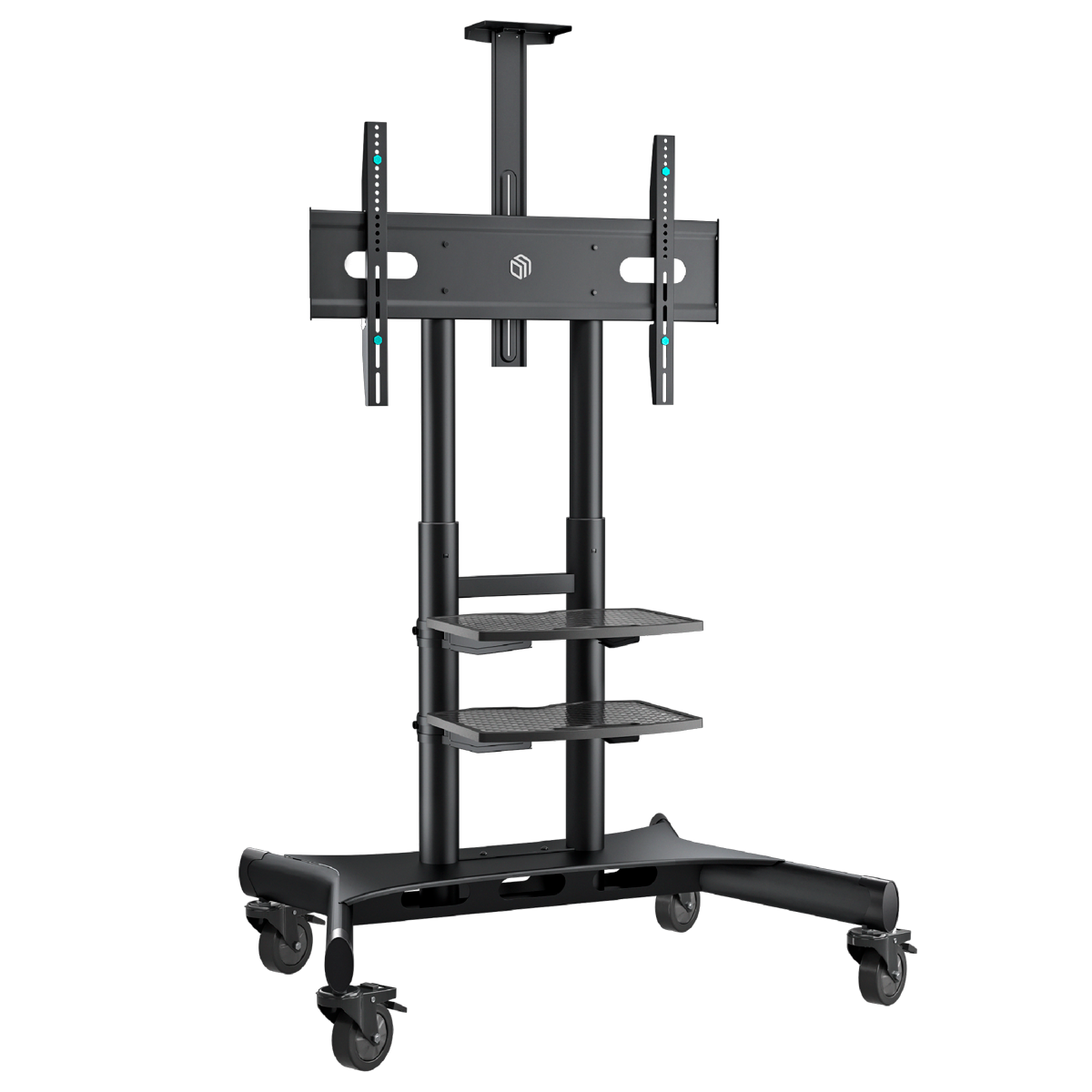Мобильная стойка ONKRON TS1881 BLACK на 1 ТВ/ 55-80" от 200х200 до 800х500, макс нагр 90,9кг, 2 полки, высота 1050-1650мм, черный