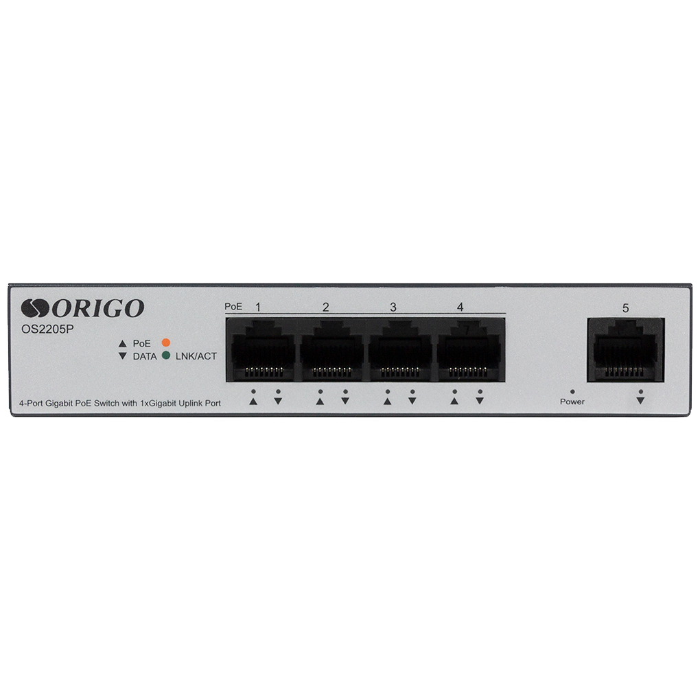 ORIGO OS2205P/60W/A1A Неуправляемый PoE-коммутатор 4x1000Base-T PoE+, 1x1000Base-T, PoE-бюджет 60 Вт