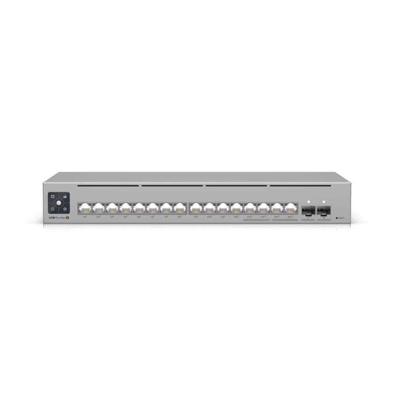 UBIQUITI USW-Pro-Max-16-PoE UniFi Switch PoE-коммутатор в стойку, 4х 2.5G RJ45, 12х 1G RJ45, 2х 10G SFP+, раздача 180 Вт
