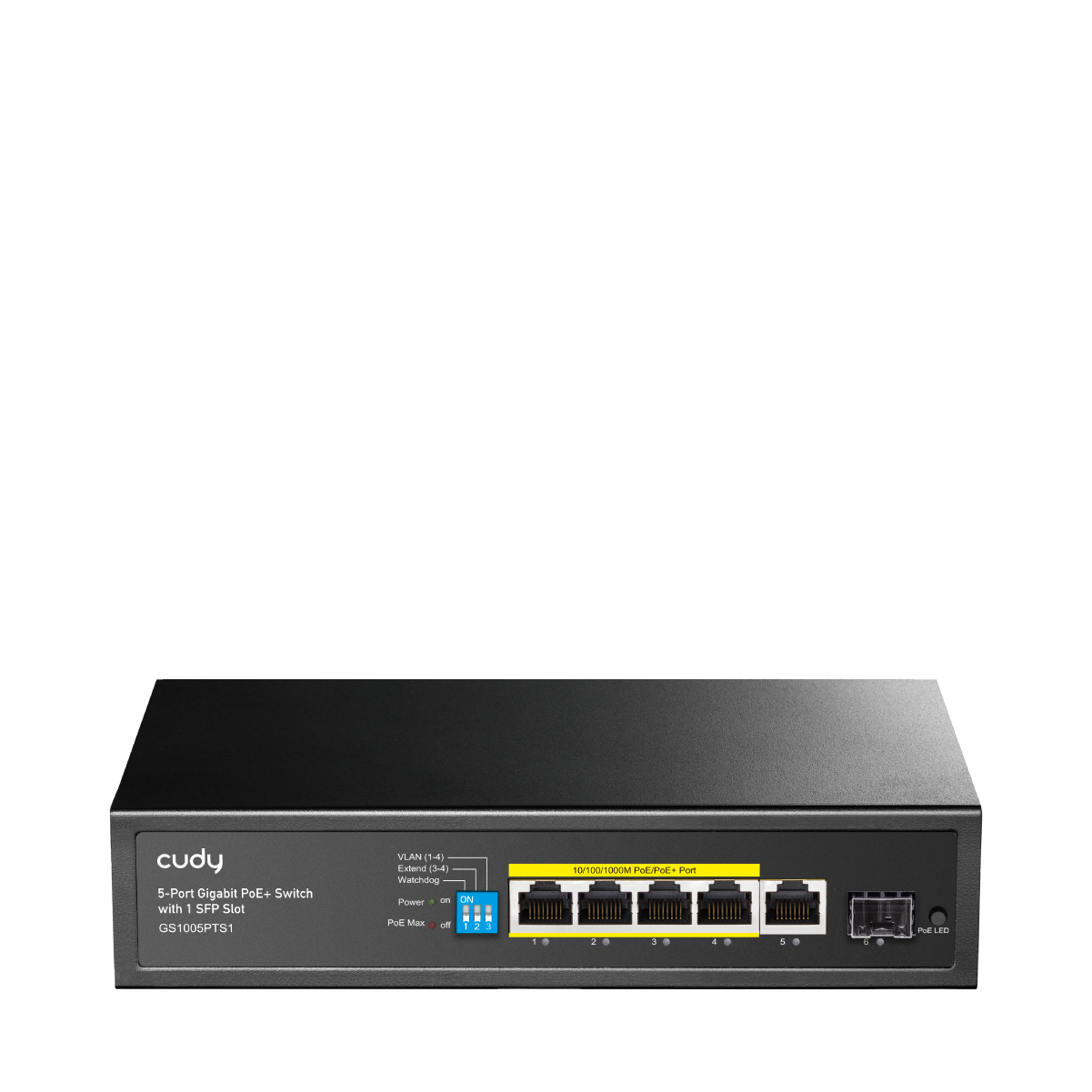 Коммутатор/ 5-Port 10/100/1000M PoE+ Switch 120W, 4-Port 10/100/1000M PoE+ ports, 120 watts total PoE budget, 60 watts for port #1, 802.3at/af, VLAN mode support for port #1 ~ #4, Extend mode support for port #3 ~ #4, Fanless, ±4KV Surge Protection,Watchdog, 120W internal
