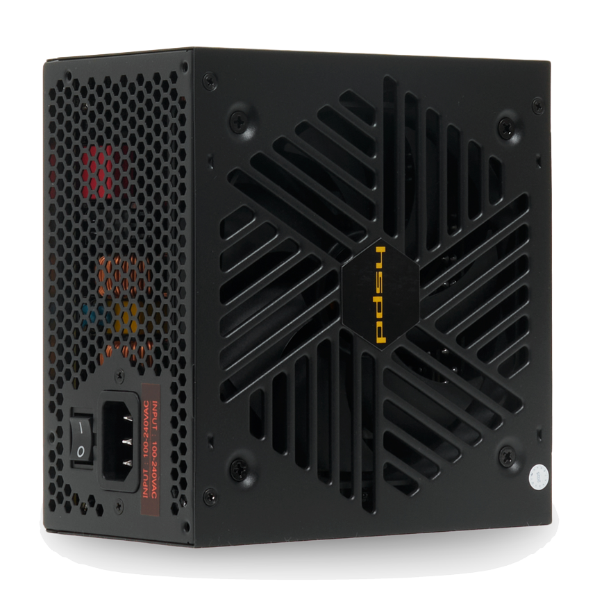 Блок питания/ Power Supply HSPD, 750W 80+ Gold (ATX, 3.1, PCIe 5.1, Full modular, 1x24(20+4)pin 600mm, 2xCPU 8(4+4)pin 700mm, 2xPCIe*2 8(6+2)pin 550+150mm, 1x12V(2x6) 12+4pin 600W 550mm  2xSATA*3 500+150+150mm, 1xMOLEX4pin*3+FDD 500+150+150+150mm , Active, 120x120mm, 150x140x86mm, APFC, OVP, UVP, SCP, OCP, OTP, OPP, NLO, SIP, black)