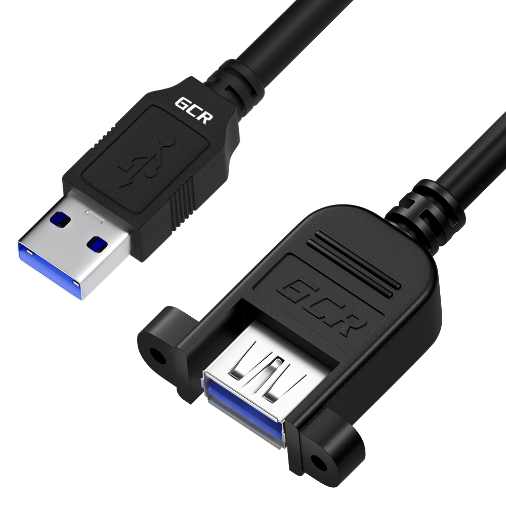 GCR PRO Удлинитель 0.3m USB 3.0 (USB 3.2 Gen 1), AM/AF крепление под винт, 5 Гбит/с, медь, черный, экран, армирование