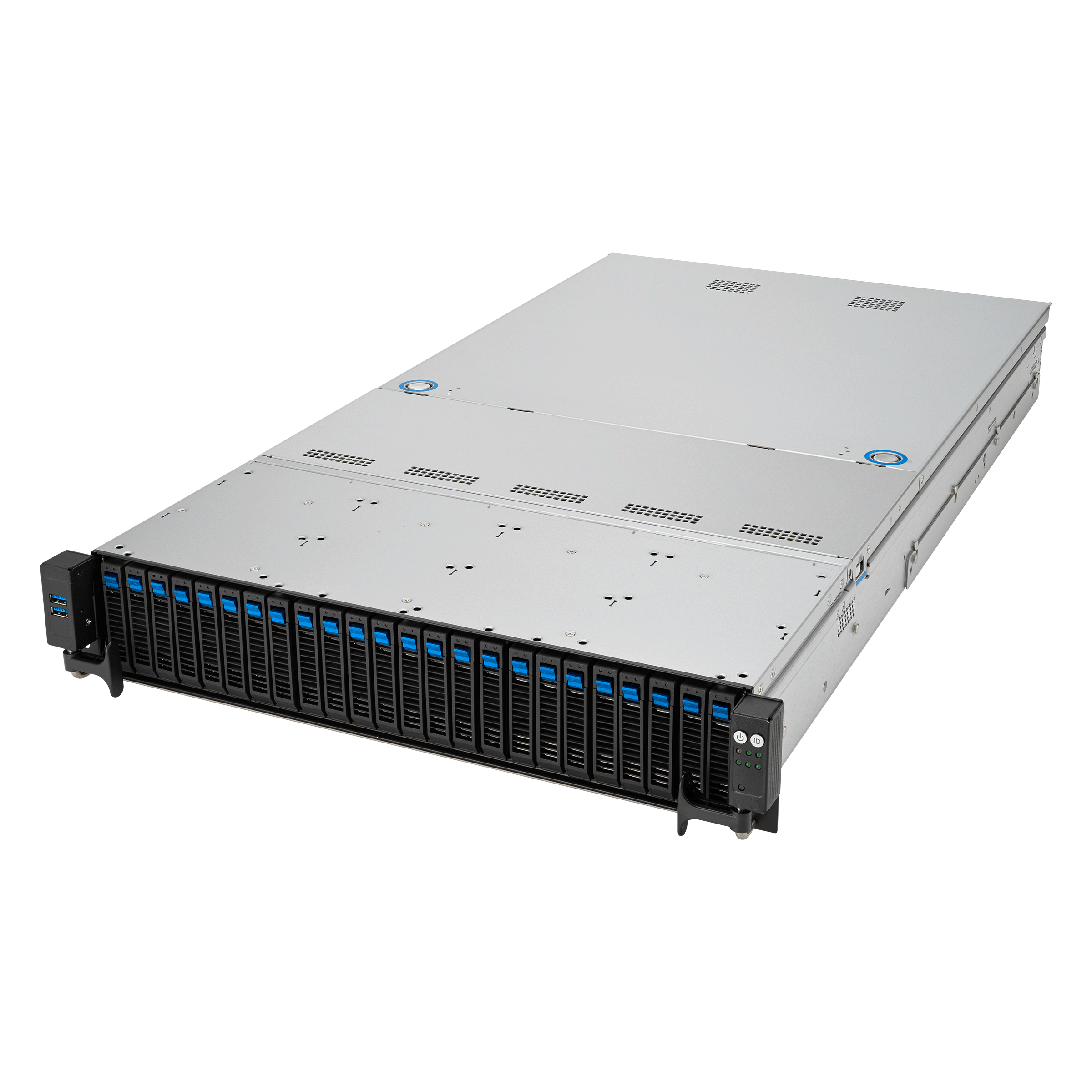 Серверная платформа/ ASUS RS521A-E12-RS24U, 2U, 1 x SP5 LGA 6096 360W, 24 x DDR5 6400/4800*, 24x 3.5'' NVMe hsb + 2x 2.5'' SATA, 2x M.2 22110, up to 1 PCIe Gen5 x8 LP + 1 OCP3.0, 2 x 1GbE RJ-45 LAN Intel i350-AM2 , 1+1 2000W