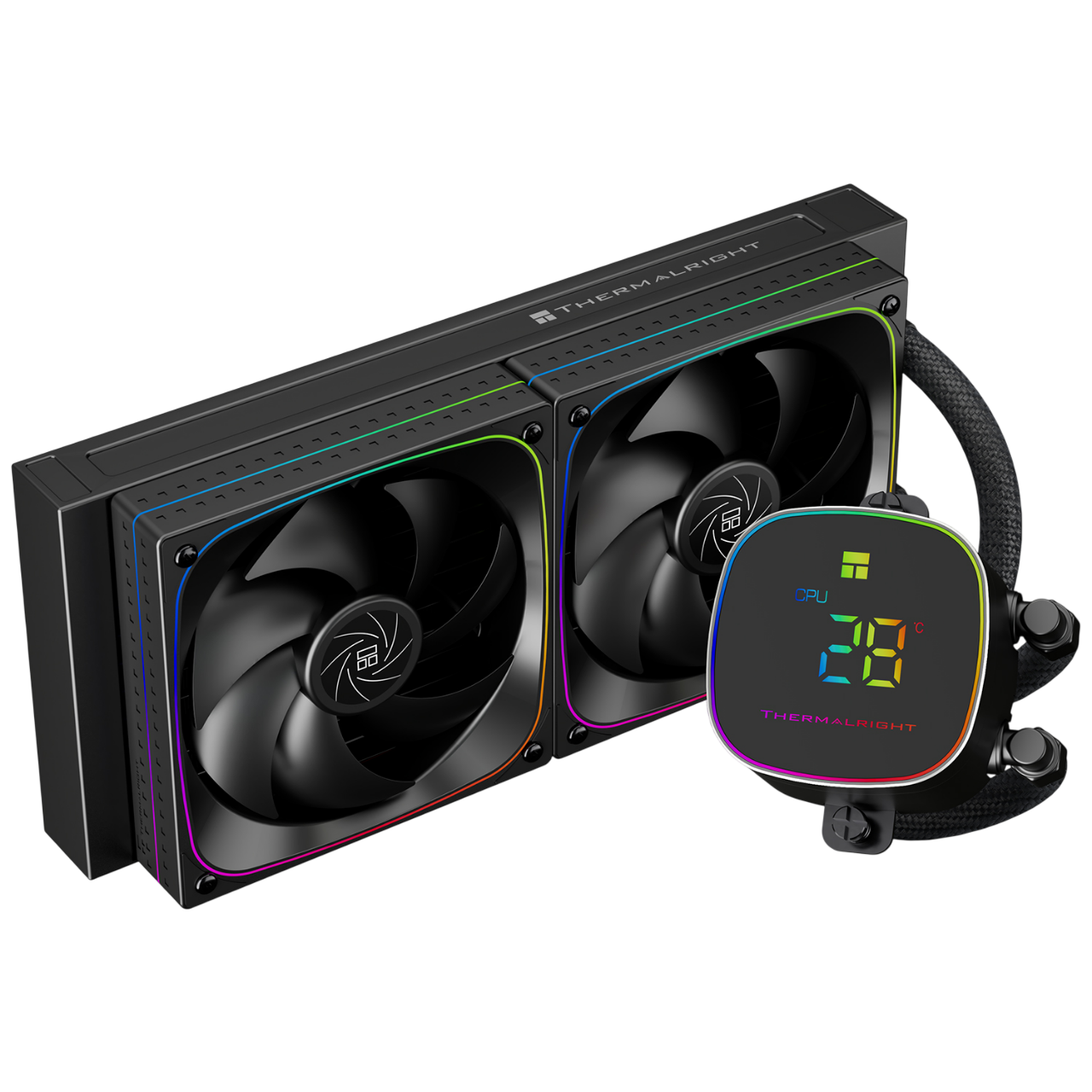 Система жидкостного охлаждения/ Water Cooling System Thermalright Frozen Horizon 240 Digital (240mm, LED temp., Black, ARGB/ Fans: 2x120mm, 68.9CFM, 28.2dBA, 2000RPM/ Pump height 53.2mm, Rad thickness 27mm/ S: 1700, 1200, 1851, 115X, AM5, AM4)