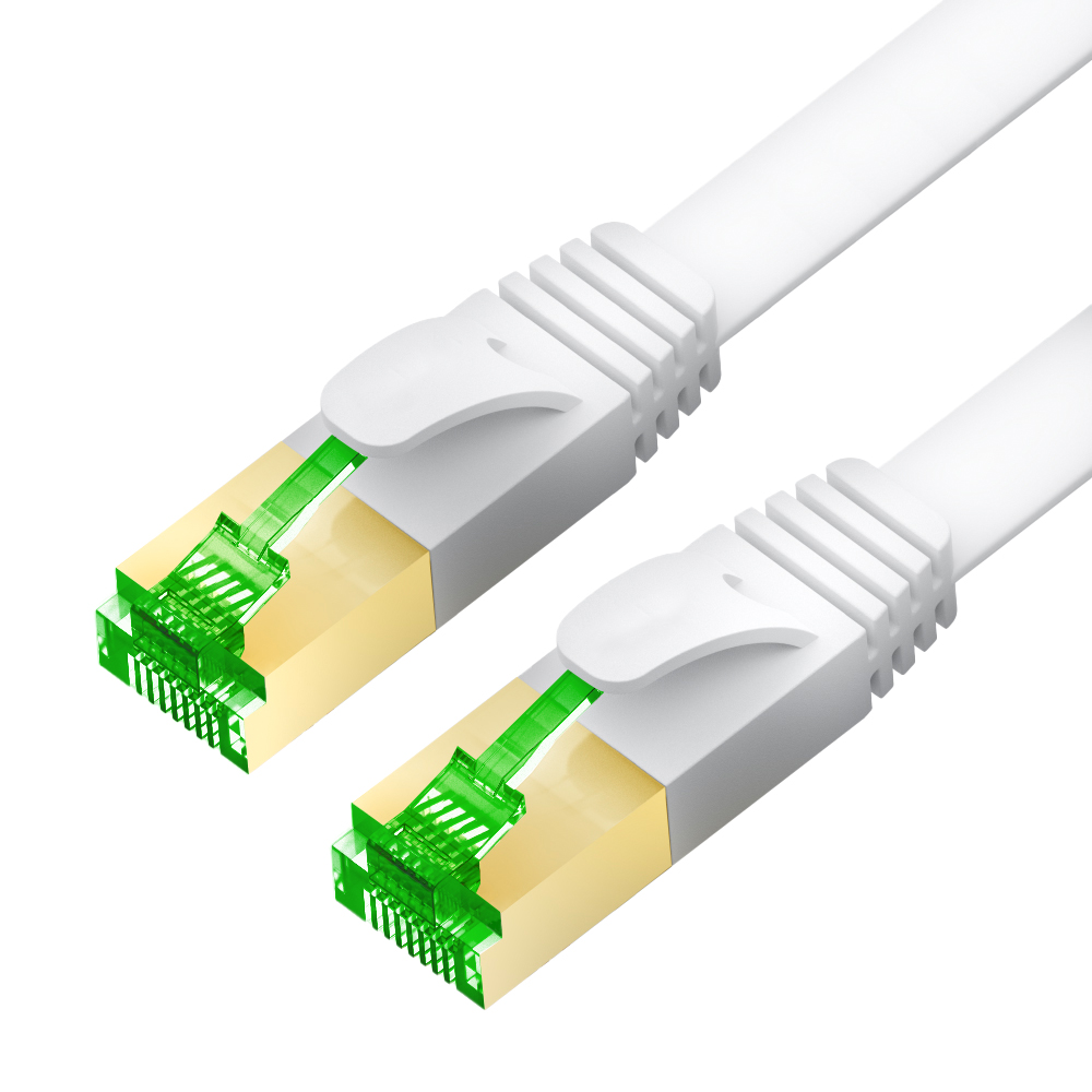GCR PRO Патч-корд 0.3m LSZH PROF плоский прямой кат.7 ethernet, FTP, медь, белый, литой, экранированные коннекторы 24K GOLD, RJ45, T568B