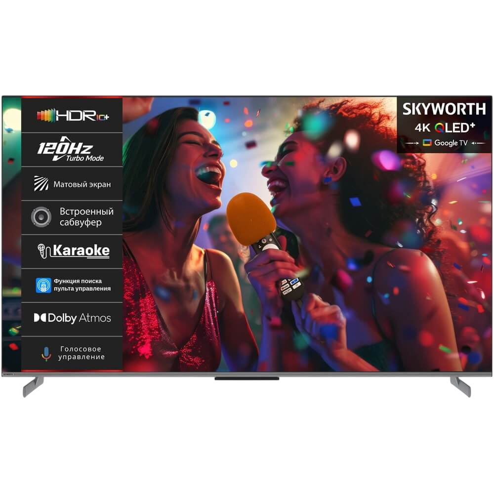 65", Ultra HD, QLED, Matte Screen, 330Nit, Google TV, DVB-T2/C/S2, 2.1.2ch Sound (30W + 20W SUB) Dolby Atmos, Karaoke Mode, 120Hz, 3 HDMI, 2 USB, Digital Audio Output, LAN, Composite output, Выход для наушников, 2 Pole, безрамочный дизайн, 2025