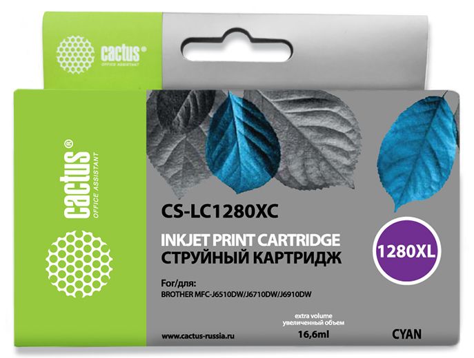 -/ Картридж струйный Cactus CS-LC1280XC голубой (16.6мл) для Brother MFC-J6510/6910DW