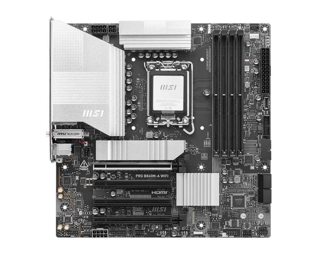 Материнская плата MSI PRO B860M-A WIFI Soc-1851 Intel B860 4xDDR5 mATX AC`97 8ch(7.1) 5Gigabit RAID+HDMI+DP