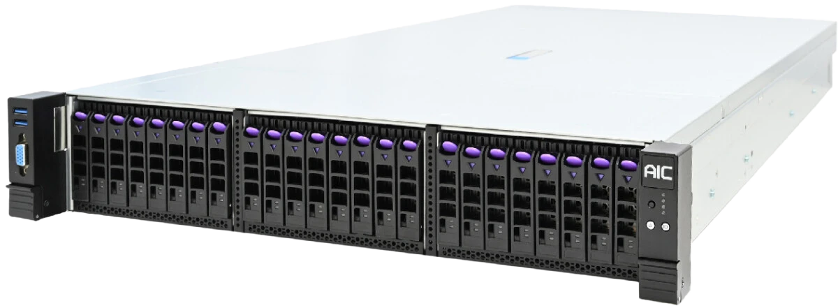 Серверная платформа/ 2U 8x 2.5" NVMe + 16x 2.5" SAS/SATA hot-swap (3x PCIe Gen5 Tri-mode 8-port backplane), 2x 2.5" SATA hot-swap (rear), 4x 8038 FAN, Acbel 1600W redundant power supply Titanium (C14 inlet), Vega motherboard, DDR5 RDIMM x16, 1x GbE dedicate IPMI, 4x PCIe x16 Gen5 (HHHL), 1x PCIe x8 Gen5 (HHHL), with 1x PCIe Gen5 x16 retimer card, 2x CPU active heatsink, 36" slide rail, w/o bezel, w/o power cord