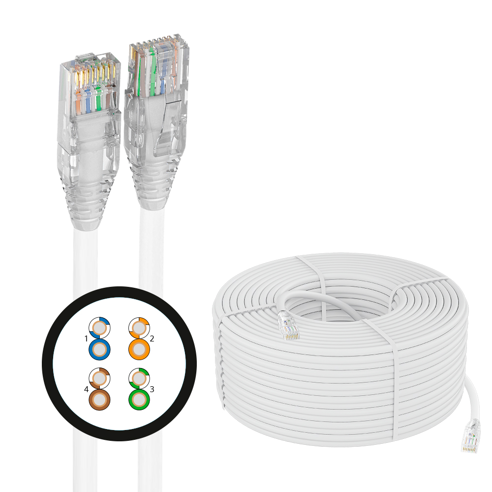 4PH Кабель LAN витая пара 50m в бухте, UTP кат.5e, CCA 4х2х0,5 (24AWG), одножильный (Solid), белый