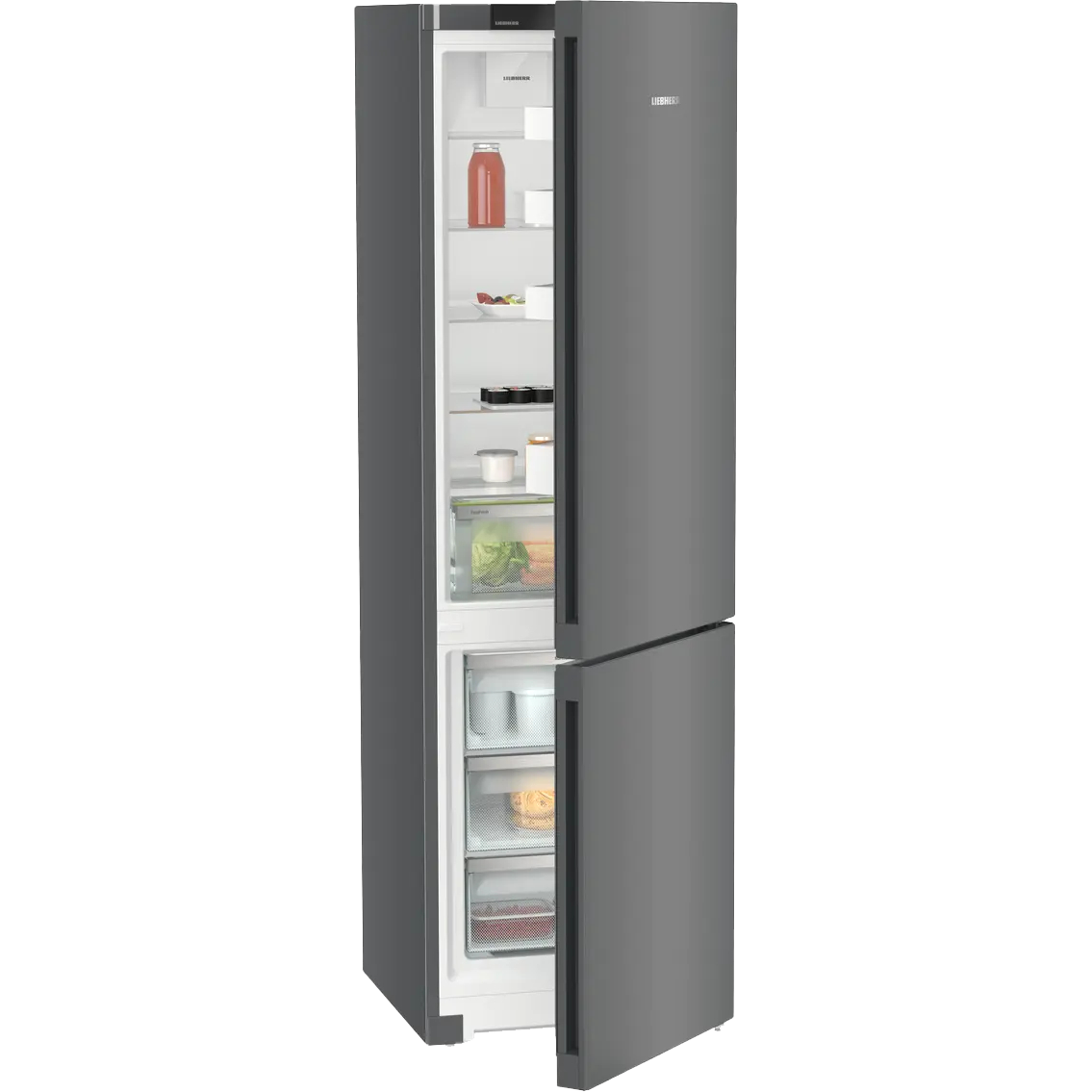 Холодильники LIEBHERR/ Pure, EasyFresh, МК NoFrost, 3 контейнера МК, в. 201,5 см, ш. 60 см, г. 67.5 см, улучшенный класс ЭЭ, внутренние ручки, цвет Dark Grey