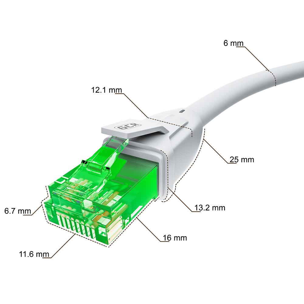 GCR Патч-корд прямой 0.2m UTP кат.6А, белый, 24 AWG, литой, ethernet high speed, RJ45, T568B