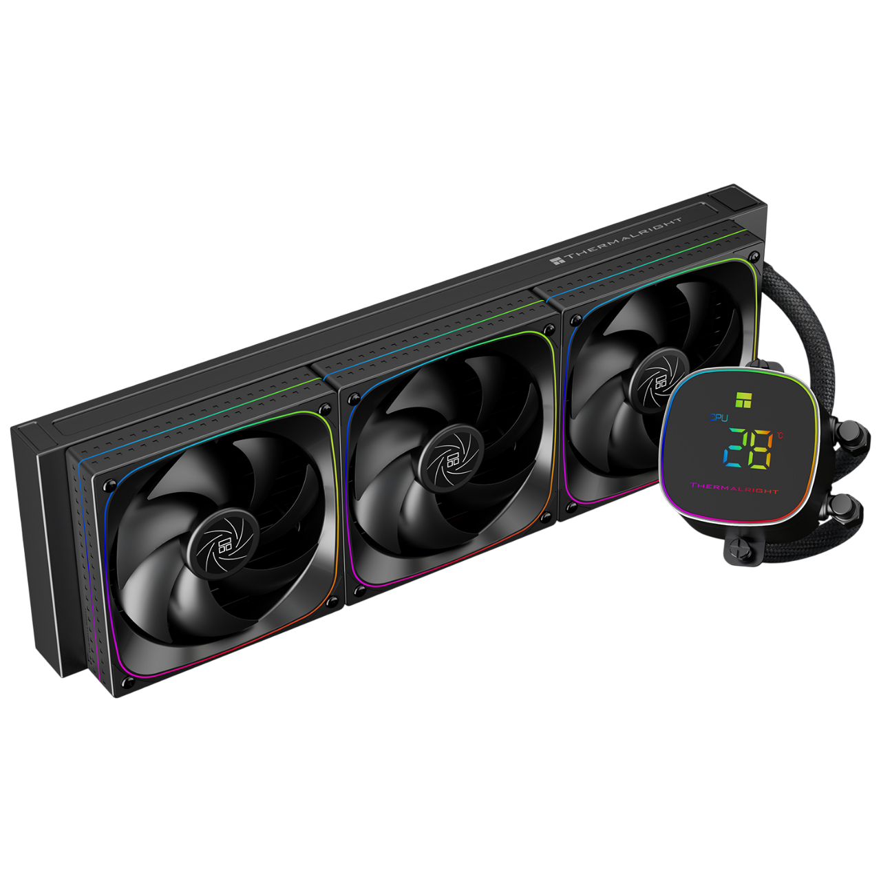 Система жидкостного охлаждения/ Water Cooling System Thermalright Frozen Horizon 360 Digital (360mm, LED temp., Black, ARGB/ Fans: 3x120mm, 68.9CFM, 28.2dBA, 2000RPM/ Pump height 53.2mm, Rad thickness 27mm/ S: 1700, 1200, 1851, 115X, AM5, AM4)
