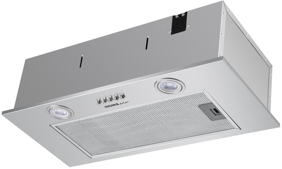 ВЫТЯЖКА HOMSair Camelia Power 60 Inox/ полновстраиваемая, кнопочное управление, 3 скорости, 580 м3/ч, до 30 м2, 52 дБ, светодиодное LED-освещение, угольный фильтр CF02X 1 шт., ШхВхД: 650х172х260 мм, нержавеющая сталь