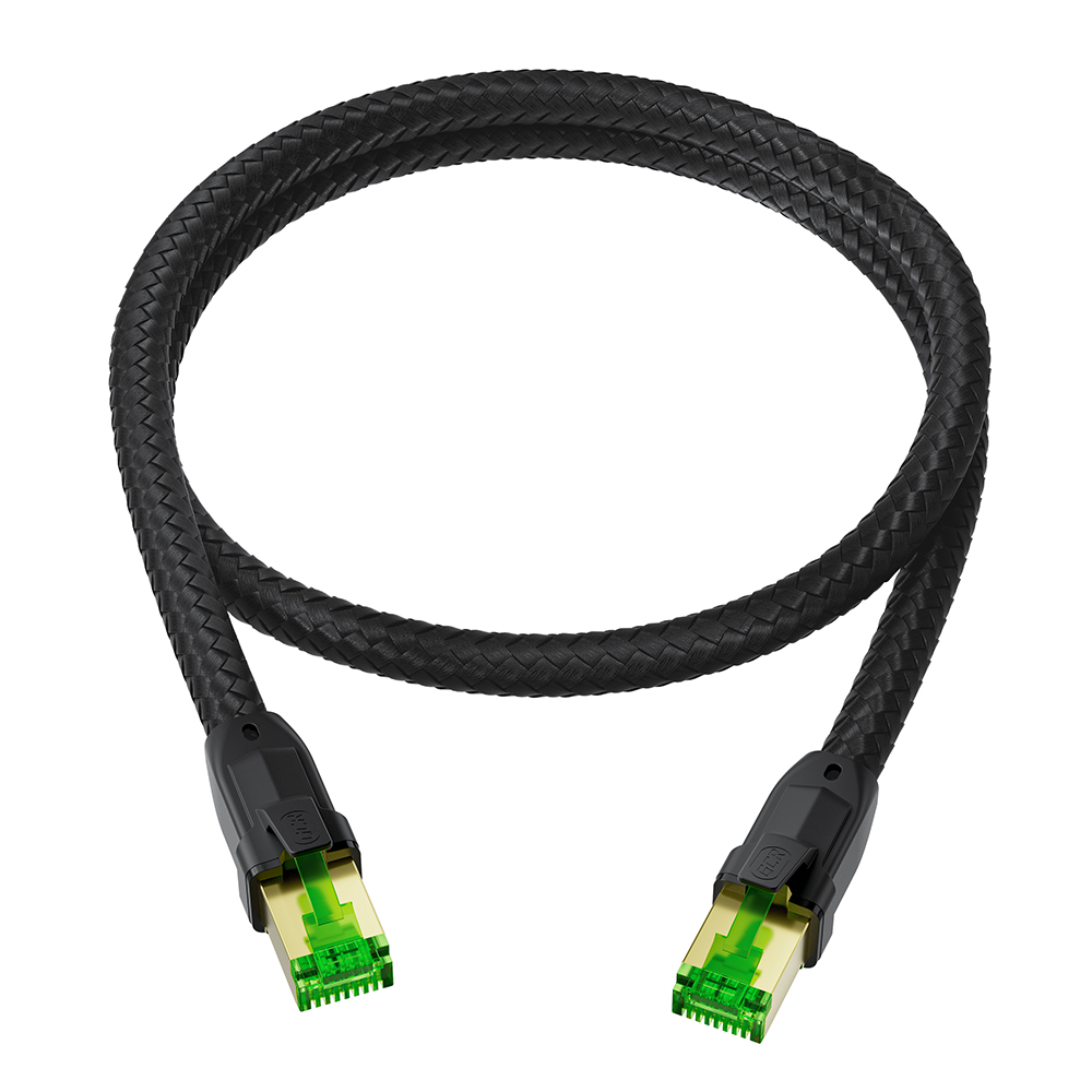 GCR PRO Патч-корд PROF кат.7 ethernet 2.0m F/FTP, RJ45, CU, 28 AWG, в оплетке текстиль, черный, литой, экранированные коннекторы, T568B, GCR-57558