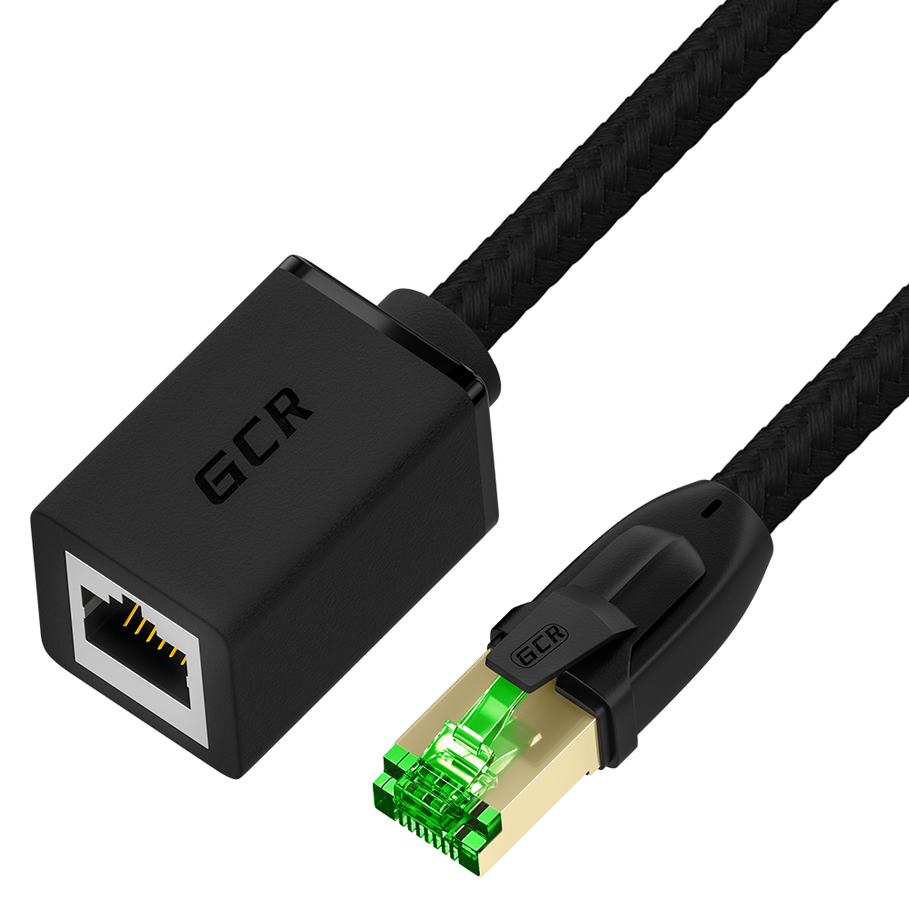 GCR PRO Удлинитель патч-корда PROF 1.0m, в оплетке текстиль, кат.8 ethernet, S/FTP, медь, 26 AWG, черный, экранированные коннекторы, T568B, GCR-57766