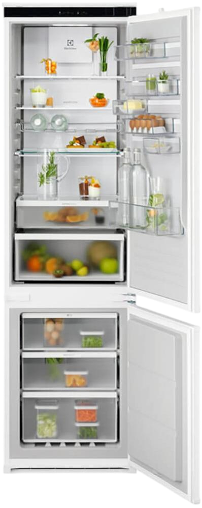 Встраиваемые холодильники  ELECTROLUX/ Холодильник комбинированный, встраиваемыйTwinTech 600, скользящие направляющие, No Frost (морозильная камера), сенсорное управление, полезный объём: 269 л (207 + 62 л), зона свежести, перенавешиваемые двери,полка для вина,54x54.9x188.4 см, белый