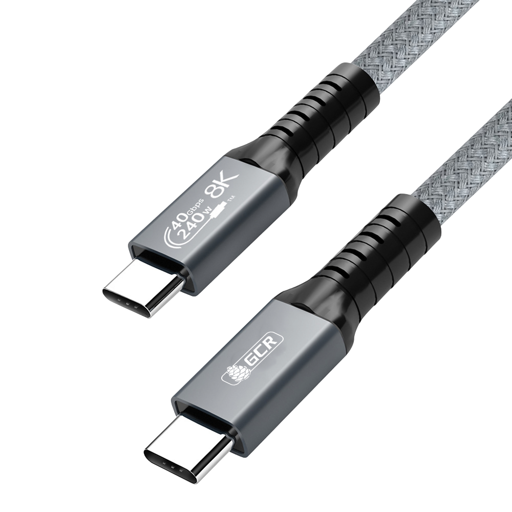 GCR PRO Кабель USB4 Type-C, 1.5m, 40Gbps, 240W, 8K60Hz, M/M, медь, в оплетке текстиль, серый