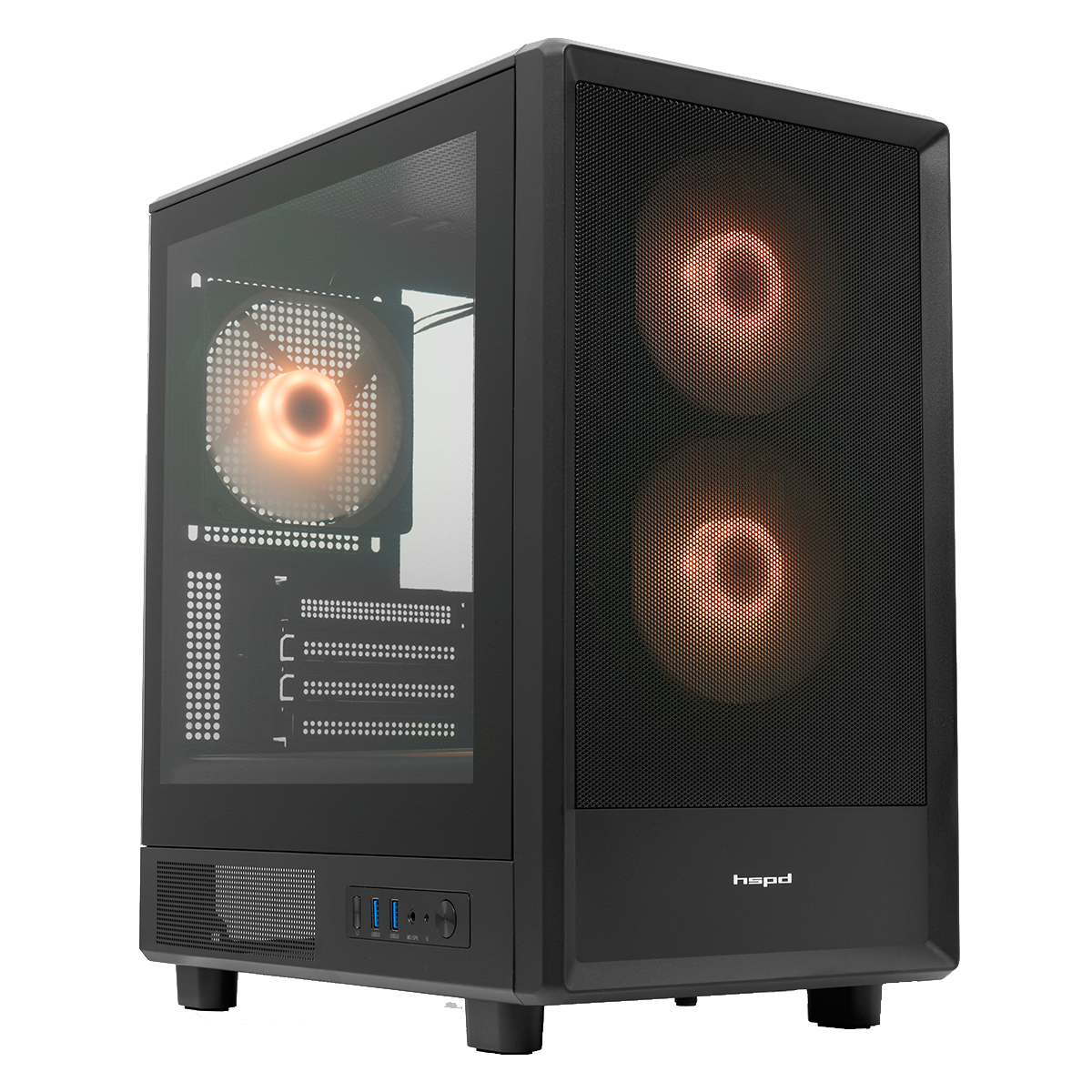 Case HSPD M310, Mesh Mini-tower, Black, TG, 0.4 SPCC, 3x120mm ARGB (Orbis F1) mATX, mITX 180/280/160mm 1x2.5", 1x3.5", 4xPCI 2xUSB-A 3.0 452x277x418mm