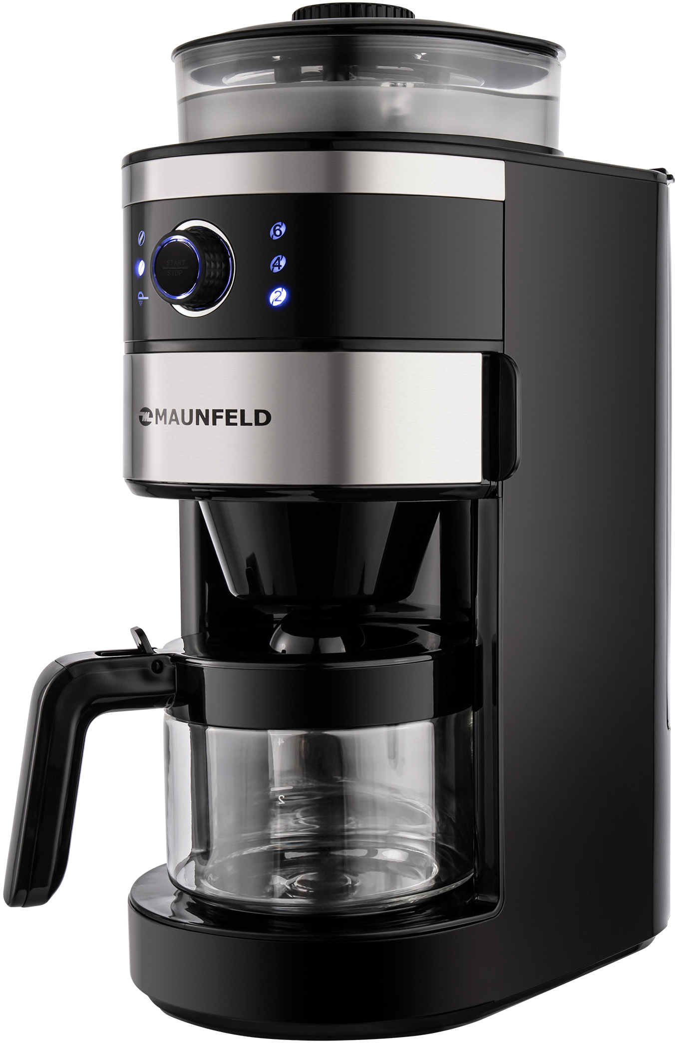 Кофемашина капельного типа MAUNFELD/ Кофемашина капельного типа MAUNFELD MF-731BK, мощность 820 Вт, 5 степеней помола, регулировка крепости кофе, режим подогрева, кофемолка, объем кофейника 0,75 л, цвет черный