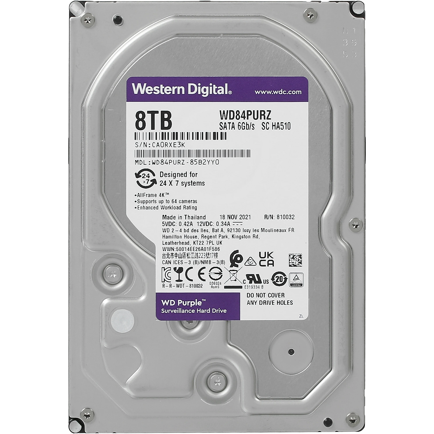 8TB WD Purple (WD84PURZ) {Serial ATA III, 5640- rpm, 128Mb, 3.5"}