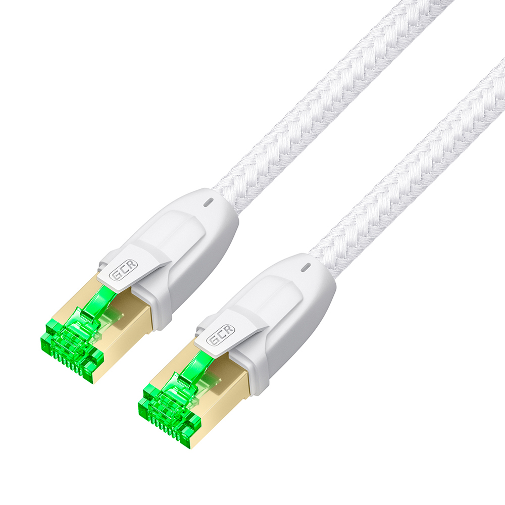 GCR PRO Патч-корд PROF кат.7 ethernet  0.75m F/FTP, RJ45, CU, 28 AWG, в оплетке текстиль, белый, литой, экранированные коннекторы, T568B