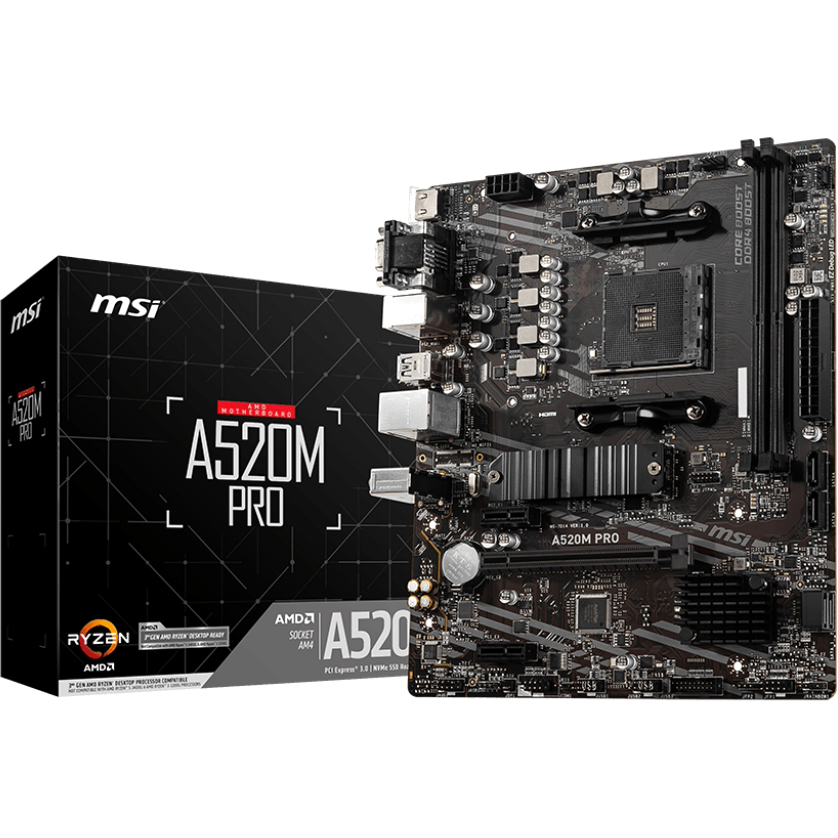 MSI A520M PRO {Soc-AM4 AMD A520 2xDDR4 mATX AC`97 8ch(7.1) GbLAN RAID+VGA+HDMI+DP}