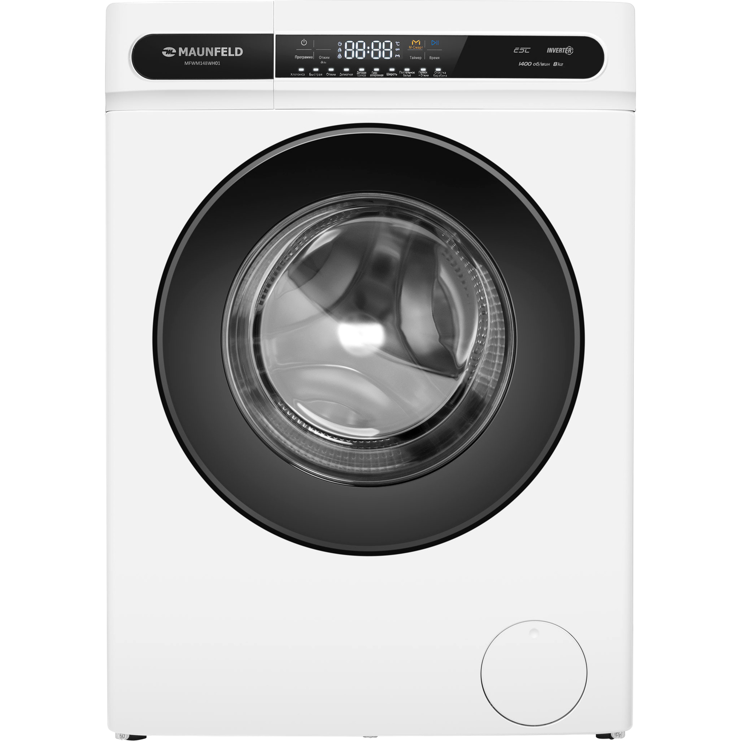 Стиральная машина Maunfeld/ Стиральная машина c инвертором MAUNFELD MFWM148WH01, узкая, фронтальная загрузка, 84.7х45.5х60 см, 10 режимов, загрузка 8 кг, 1400 об.мин, сенсорное управление, защита от детей, дисплей, отсрочка старта, индикация этапов, энергоэффективность А+++, белый цвет