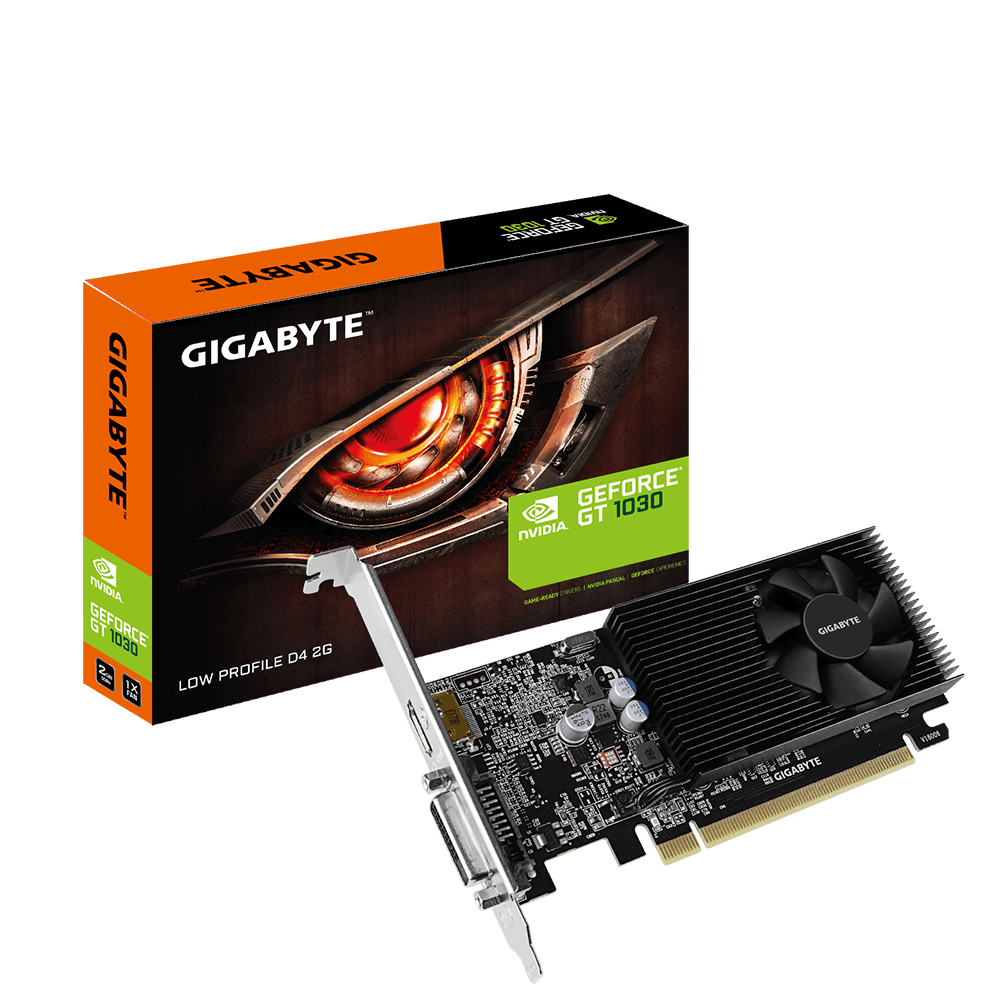 Gigabyte GV-N1030D4-2GL RTL (V1.0) {nVidia GeForce GT 1030 2048Mb 64bit DDR4 1177/2100 DVIx1/HDMIx1/HDCP low profile}